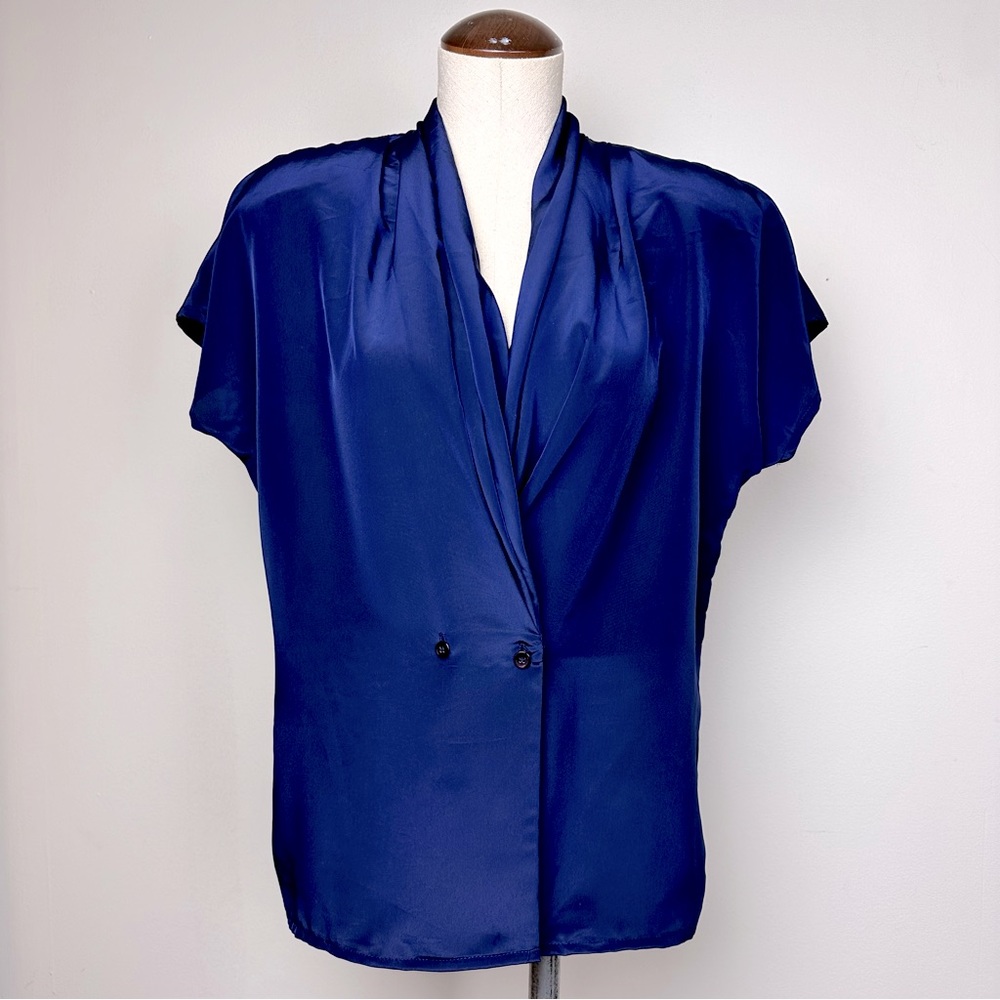 Vintage Navy Plunge Neck Blouse